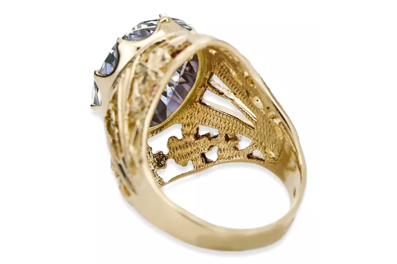 Zircon 8К Жовте золото Каблучка Вінтаж стиль vrc031x-zi Art Deco Вінтажні прикраси СРСР, російський стиль